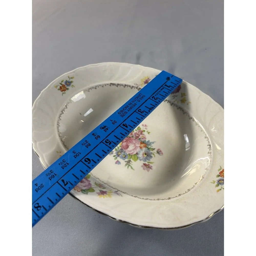 Vintage Crown Staffordshire The Mode Floral Oval Serving Bowl‎ Gold Trim